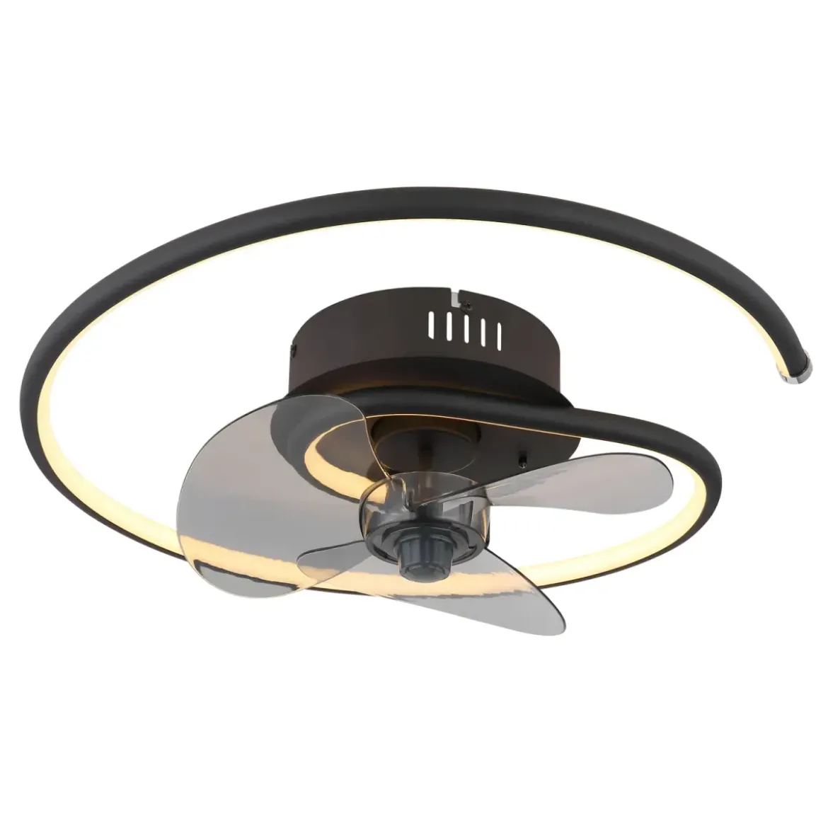 Ventilatore da Soffitto con Luce LED Nero Moderno 30W Telecomando