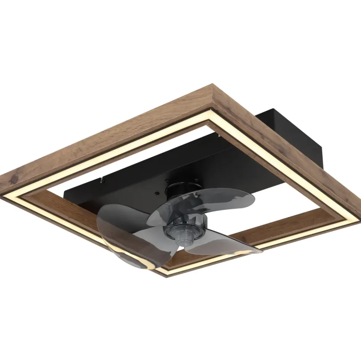 Ventilatore da Soffitto con Luce LED Nero Legno Quadrato Moderno
