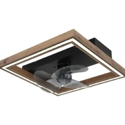 Ventilatore da Soffitto con Luce LED Nero Legno Quadrato Moderno