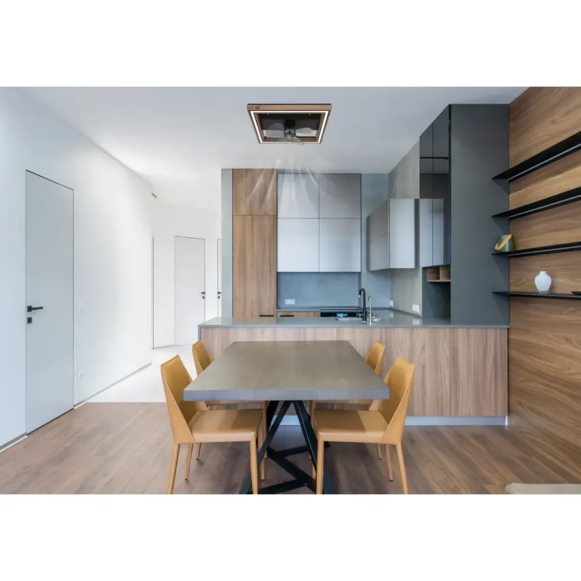 Ventilatore da Soffitto con Luce LED Nero Legno Quadrato Moderno