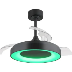 Ventilatore da Soffitto con Luce Grigio 91 cm LED RGB Pale Richiudibili