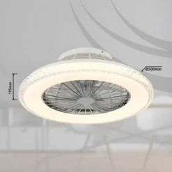 Ventilatore da Soffitto con Luce Bianco Cristalli LED CCT Telecomando