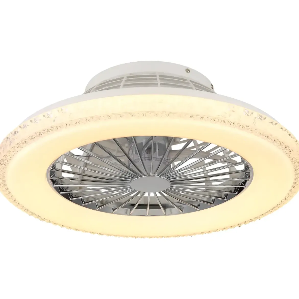 Ventilatore da Soffitto con Luce Bianco Cristalli LED CCT Telecomando