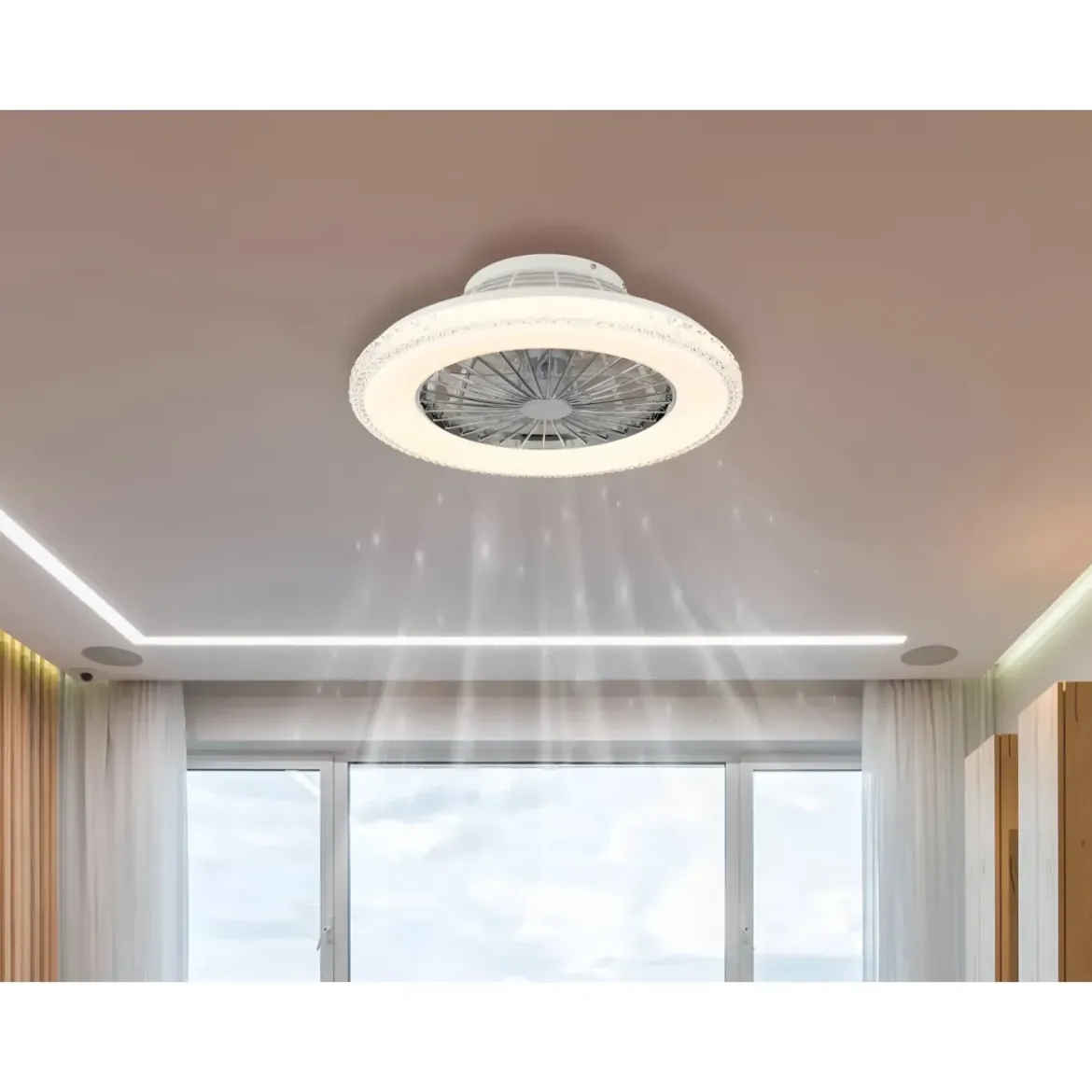 Ventilatore da Soffitto con Luce Bianco Cristalli LED CCT Telecomando