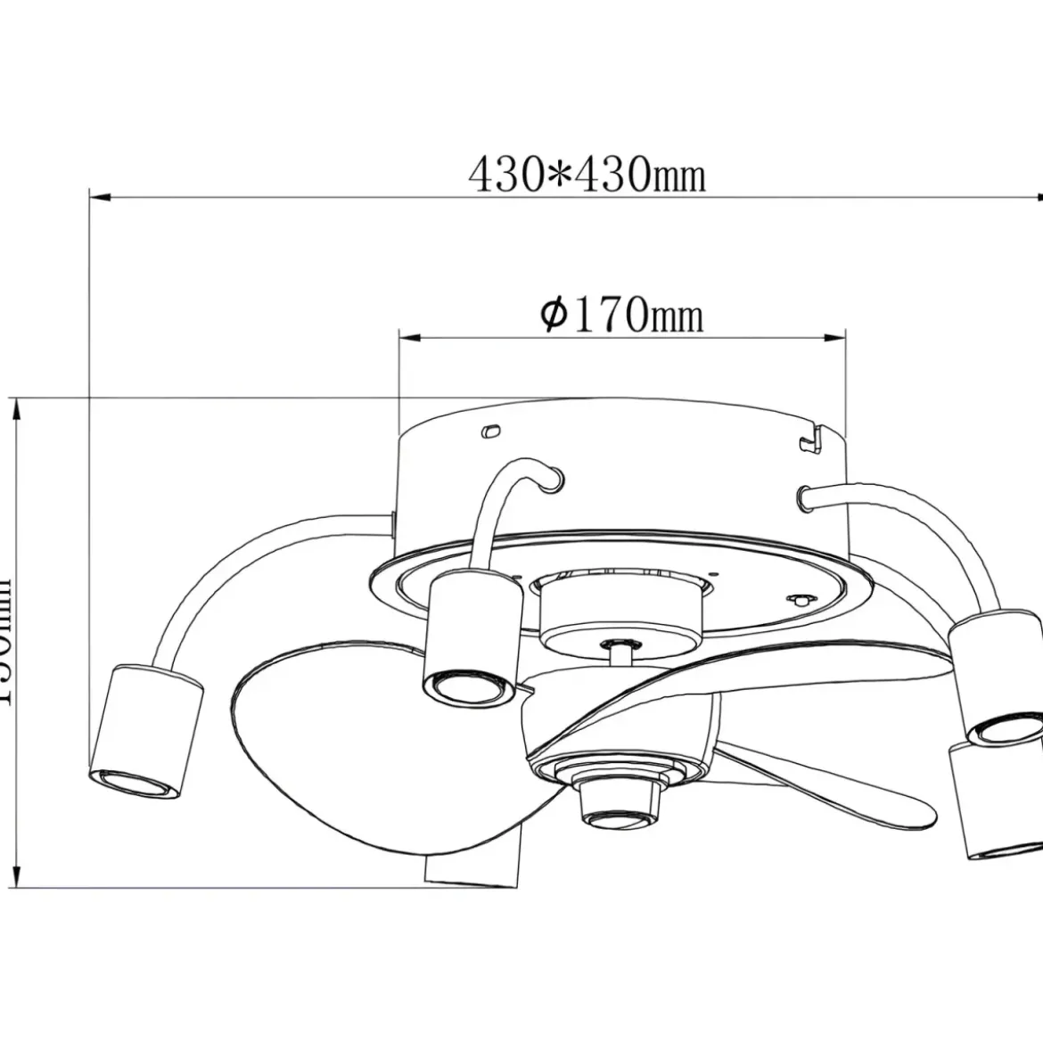 Ventilatore da Soffitto con Luce 5 Bracci E27 3 Pale Nero Fumè