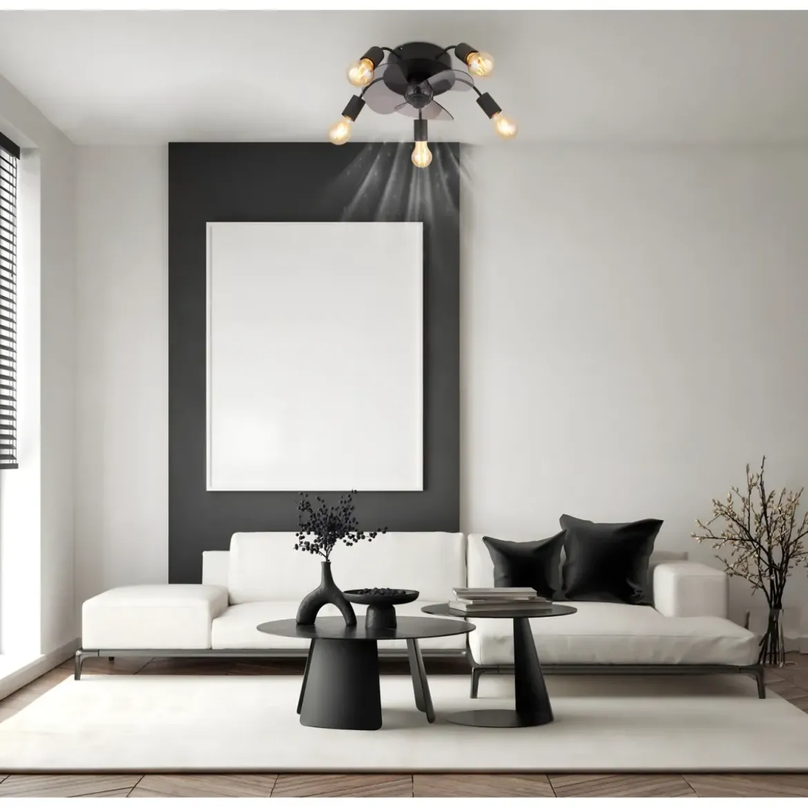 Ventilatore da Soffitto con Luce 5 Bracci E27 3 Pale Nero Fumè