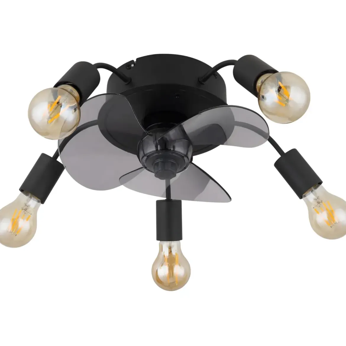 Ventilatore da Soffitto con Luce 5 Bracci E27 3 Pale Nero Fumè