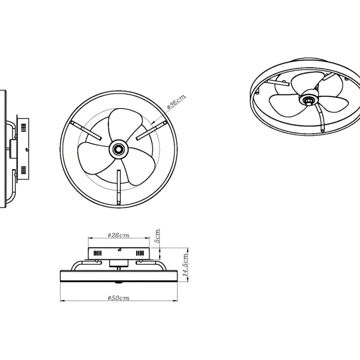 Ventilatore da Soffitto con Luce LED Dimmerabile Nero Opale Telecomando