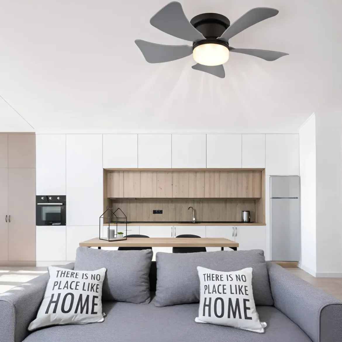 Ventilatore da Soffitto con Luce LED CCT Regolabile Nero 5 Pale Grigio