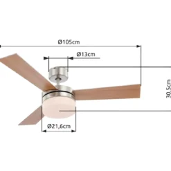 Ventilatore da Soffitto con Luce 3 Pale Reversibili Faggio Argento