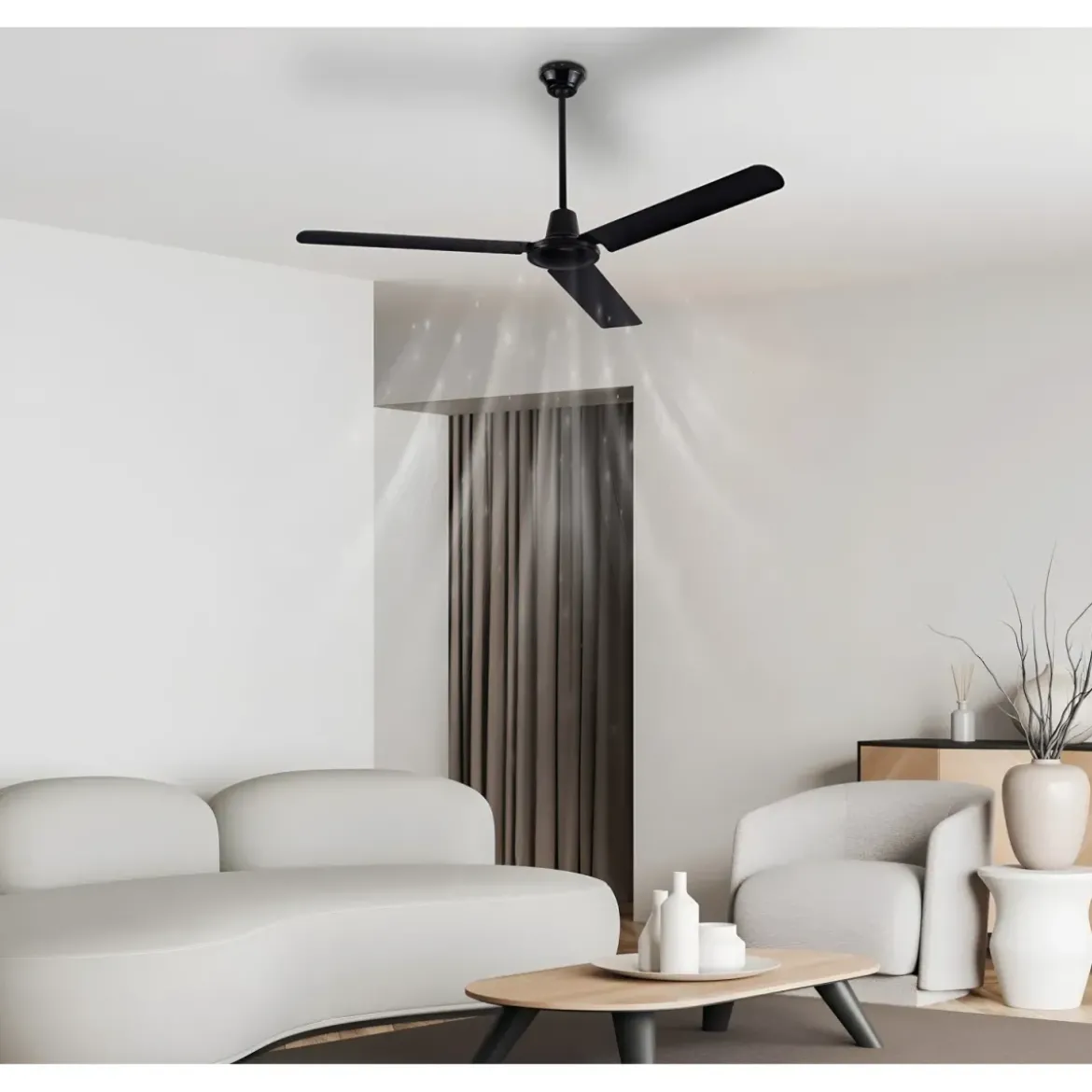Ventilatore da Soffitto con Luce 142 cm 3 Pale Metallo Nero 3 Velocità