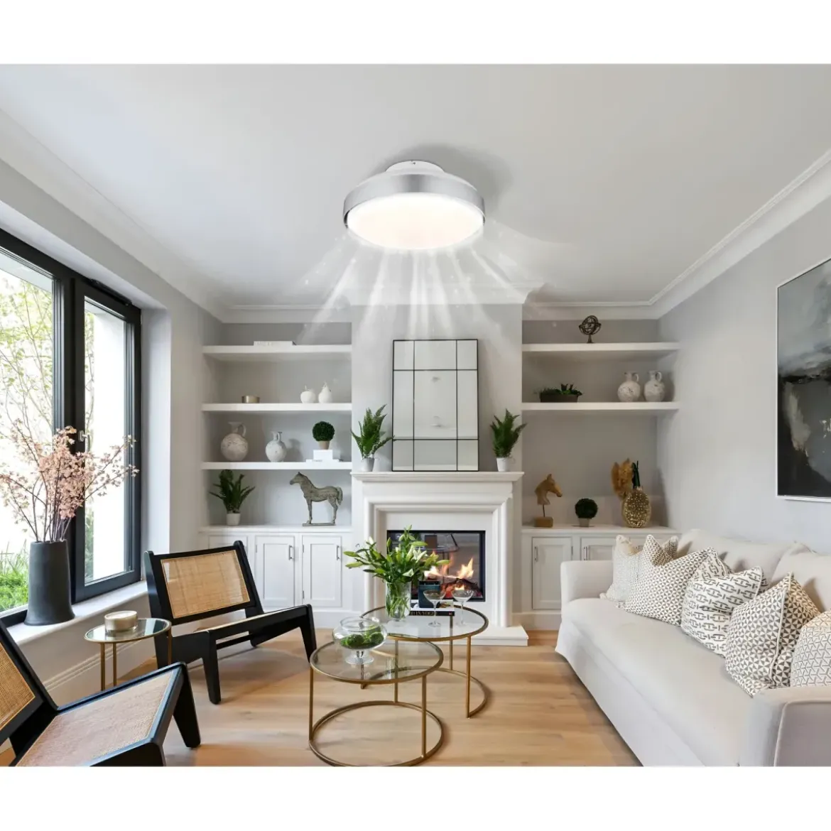Ventilatore da Soffitto Plafoniera LED Dimmerabile 45 cm Bianco Argento