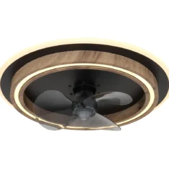 Ventilatore Soffitto con Luce Dimmerabile Nero Effetto Legno Telecomando