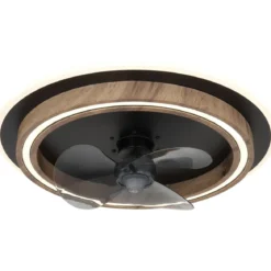 Ventilatore Soffitto con Luce Dimmerabile Nero Effetto Legno Telecomando