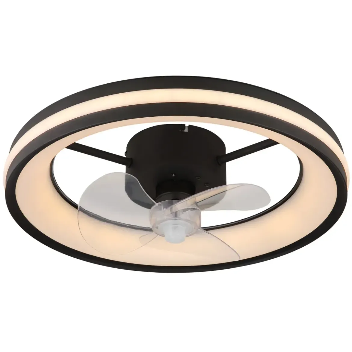 Ventilatore Soffitto con Luce LED Dimmerabile Nero 3 Pale Trasparenti