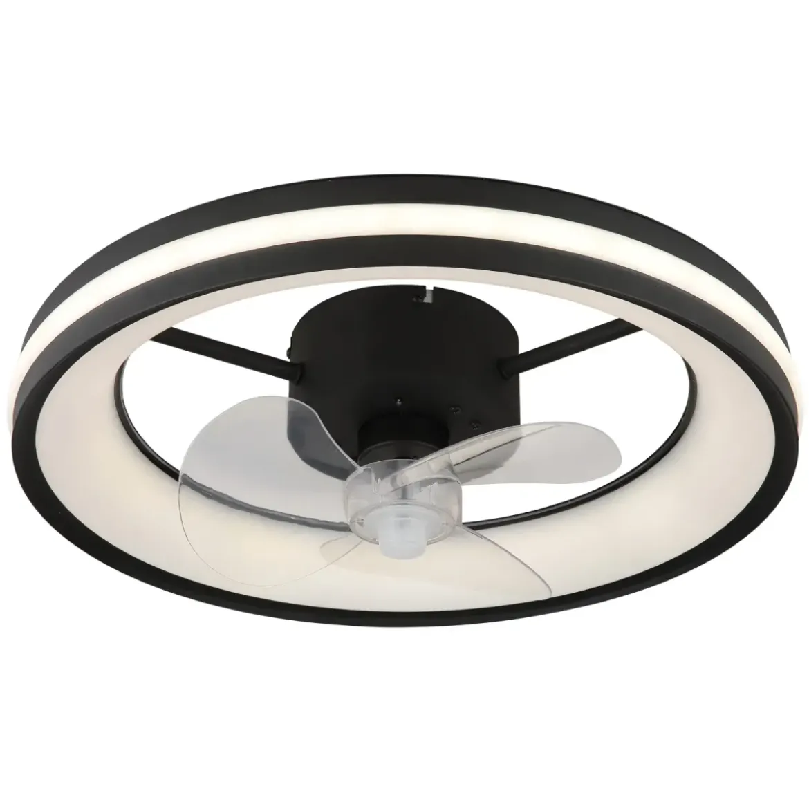 Ventilatore Soffitto con Luce LED Dimmerabile Nero 3 Pale Trasparenti