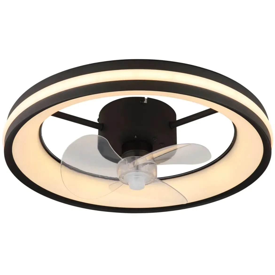 Ventilatore Soffitto con Luce LED Dimmerabile Nero 3 Pale Trasparenti