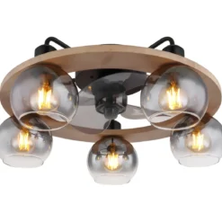 Ventilatore Soffitto con Luce 5 Bracci E27 3 Pale Nero Effetto Legno