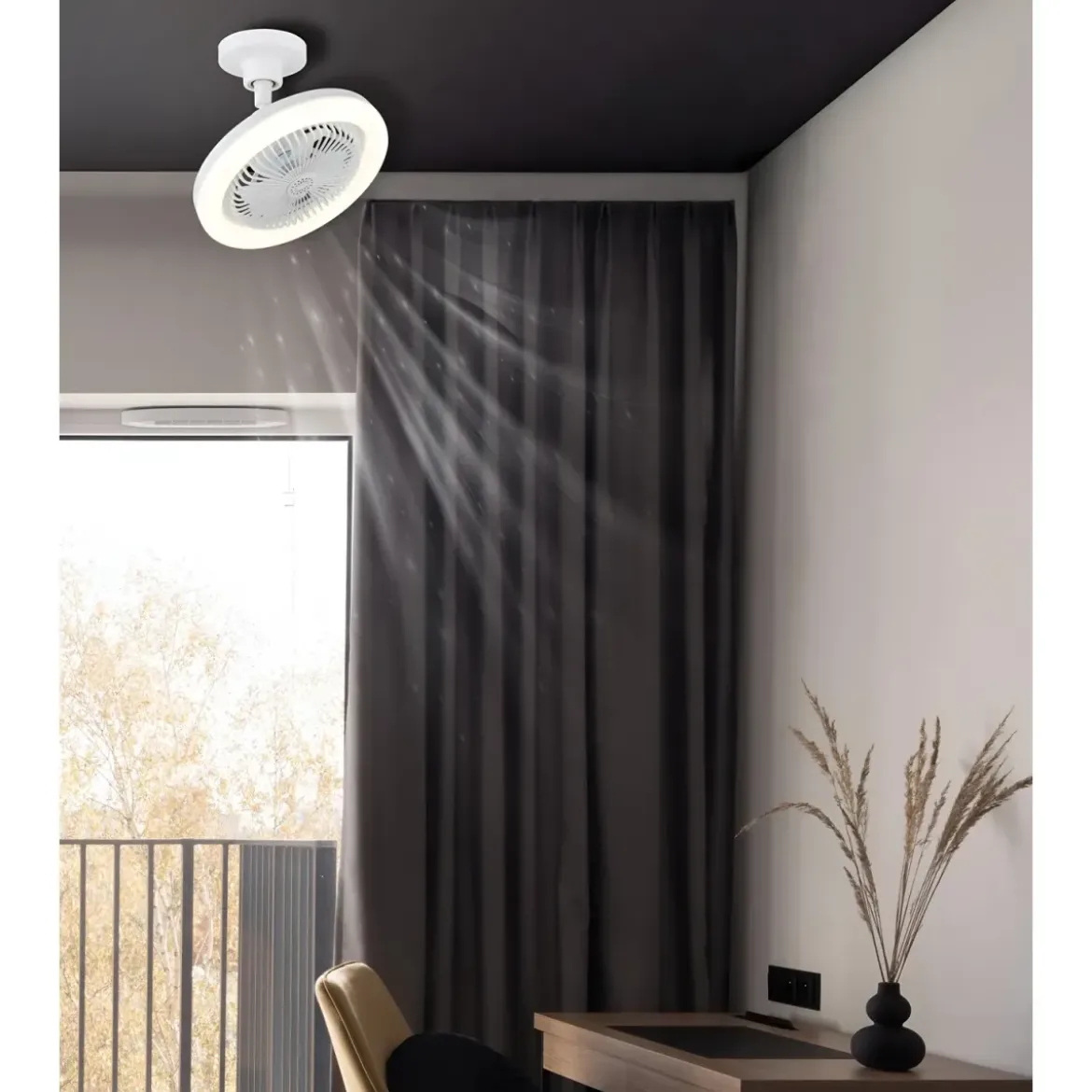 Ventilatore Soffitto con Luce LED Dimmerabile Bianco Tondo Telecomando