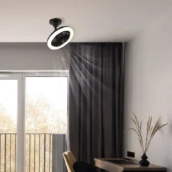 Ventilatore Soffitto con Luce LED Dimmerabile Nero Tondo Telecomando
