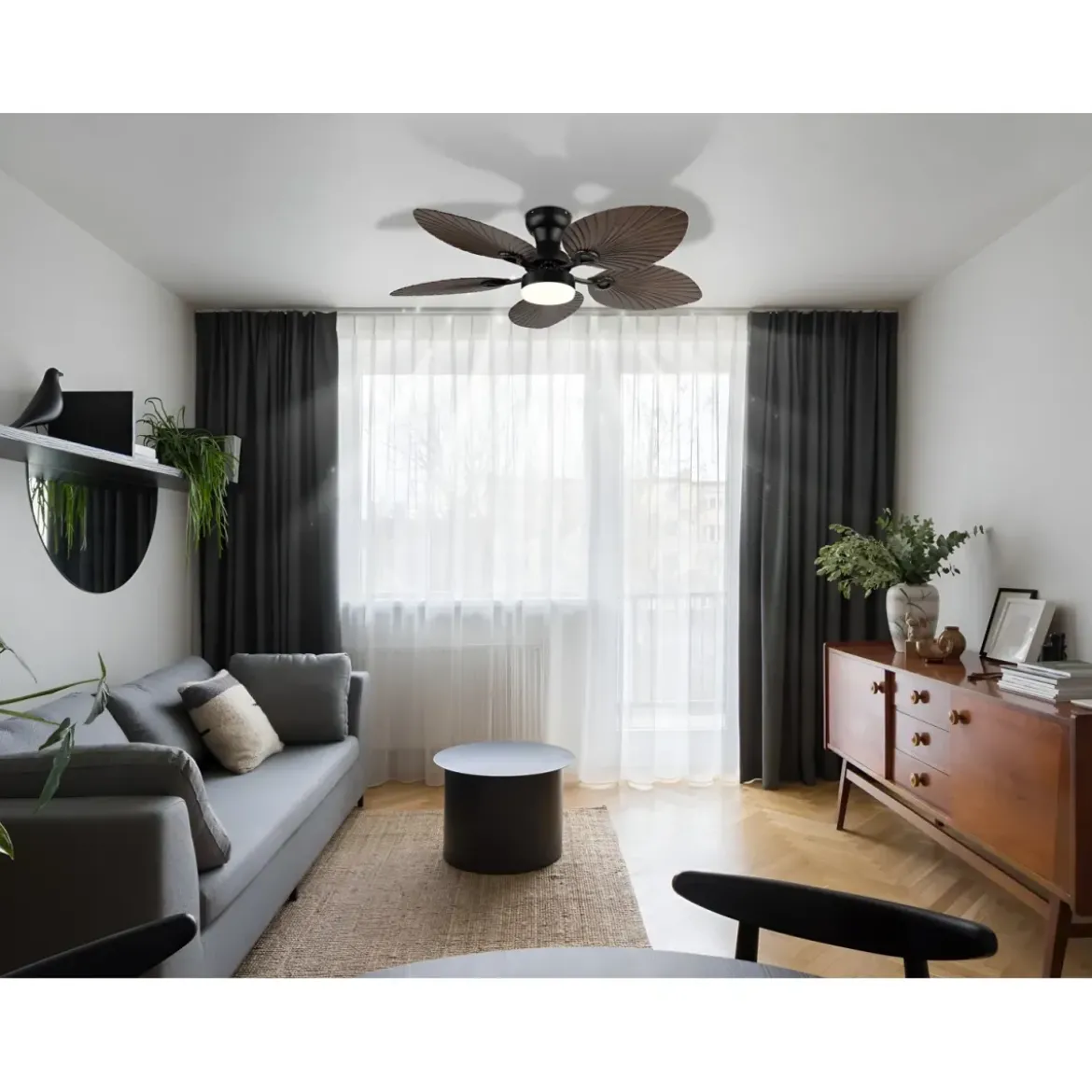 Ventilatore Soffitto con Luce Regolabile Nero Marrone 22W Telecomando