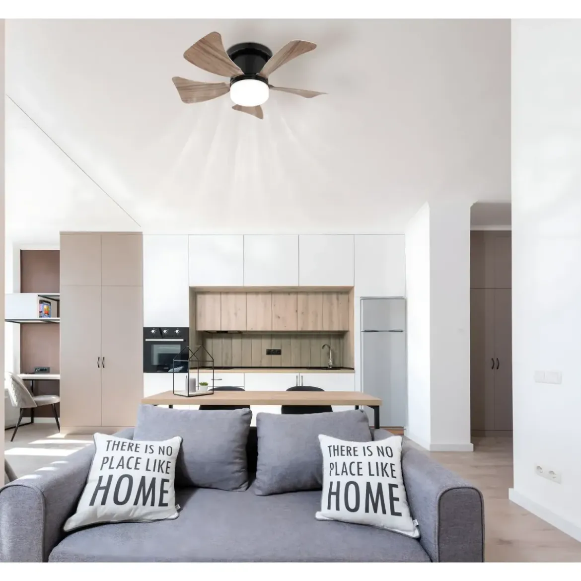 Ventilatore Soffitto con Luce CCT Regolabile Nero 5 Pale Effetto Legno