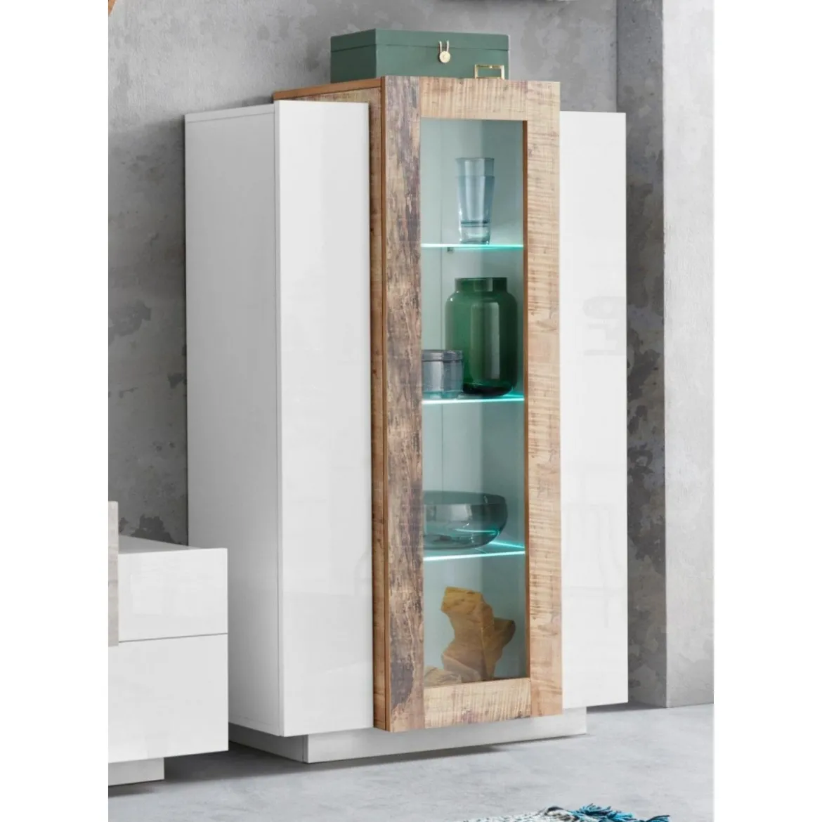 Vetrina Bianco e Acero con 3 Ante Mobile Moderno Credenza da Ingresso