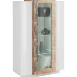 Vetrina Bianco e Acero con 3 Ante Mobile Moderno Credenza da Ingresso
