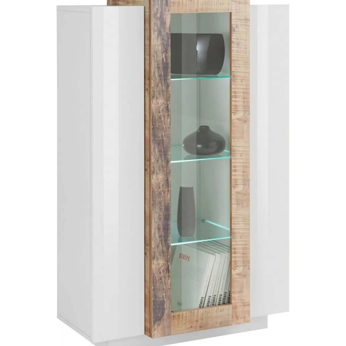 Vetrina Bianco e Acero con 3 Ante Mobile Moderno Credenza da Ingresso