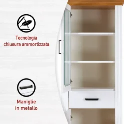 Vetrina Colonna da Soggiorno con 2 Ante Cassetto Legno Bianco Rovere