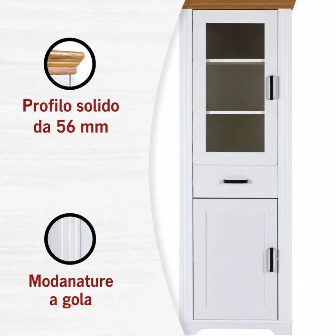 Vetrina Colonna da Soggiorno con 2 Ante Cassetto Legno Bianco Rovere