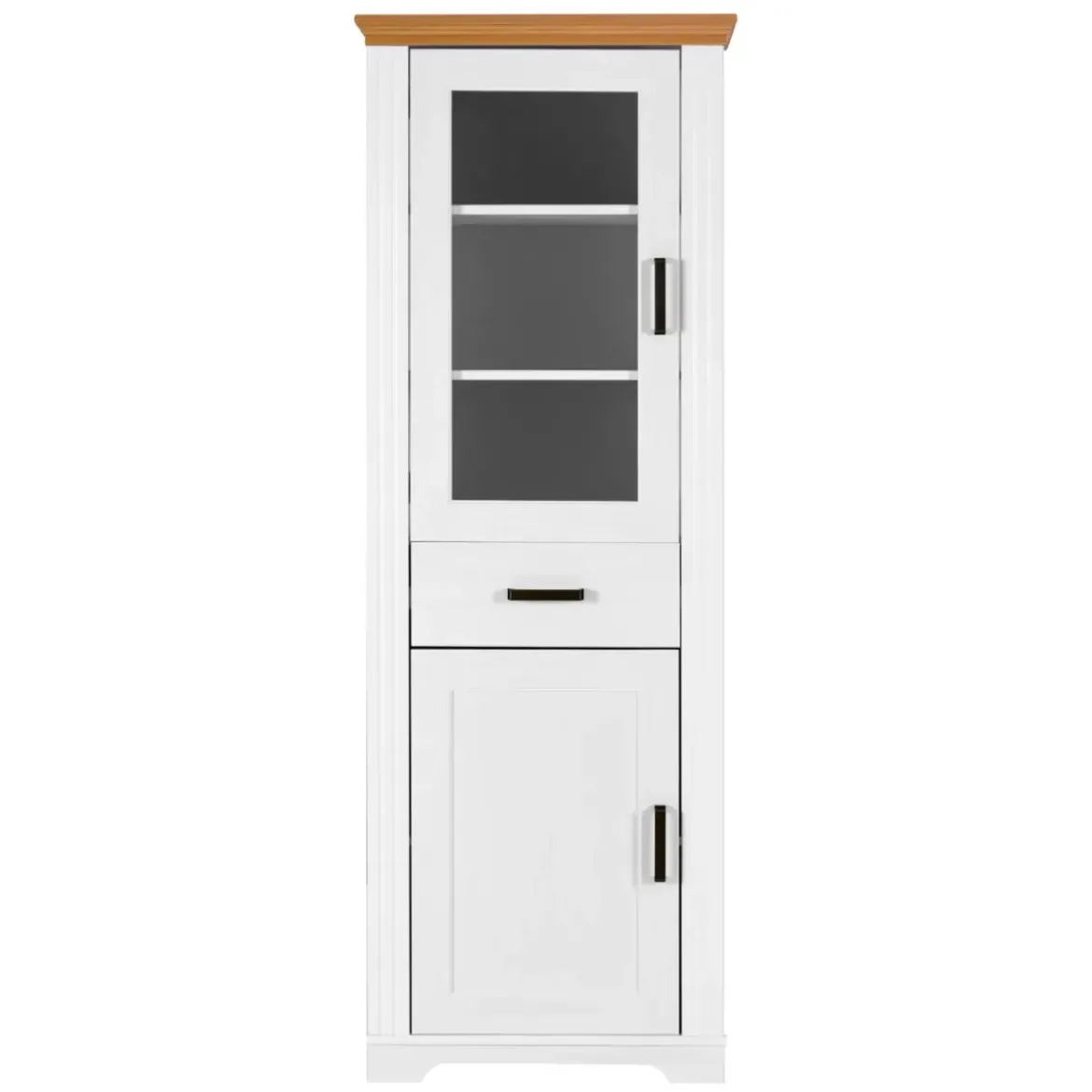 Vetrina Colonna da Soggiorno con 2 Ante Cassetto Legno Bianco Rovere