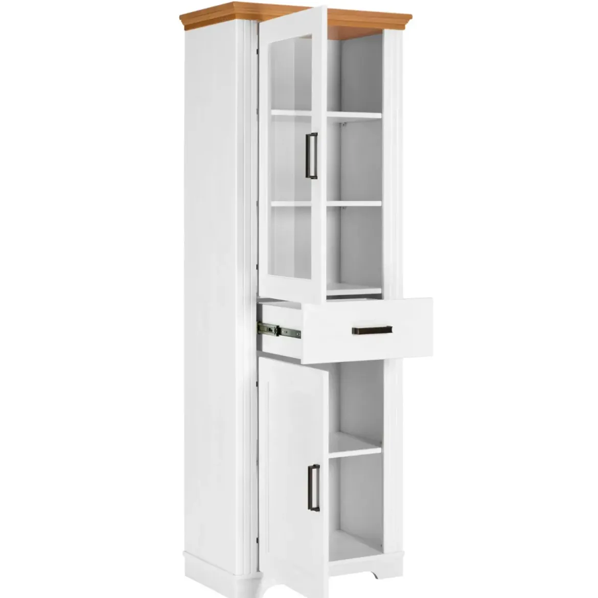 Vetrina Colonna da Soggiorno con 2 Ante Cassetto Legno Bianco Rovere