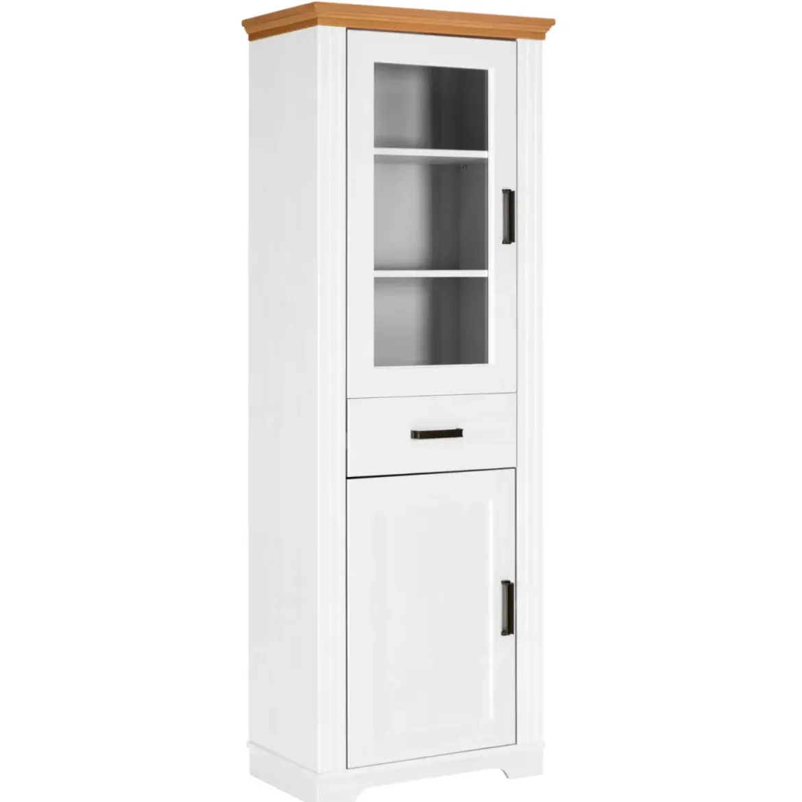 Vetrina Colonna da Soggiorno con 2 Ante Cassetto Legno Bianco Rovere