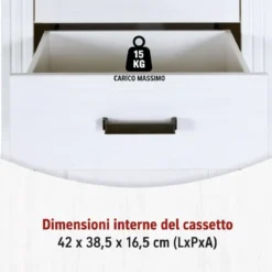 Vetrina Colonna da Soggiorno con 2 Ante Cassetto Legno Bianco Rovere