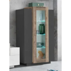 Vetrina con 3 Ante Mobile Moderno Antracite Oak Mobile da Ingresso Credenza