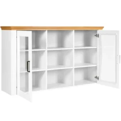 Vetrina Credenza da Salotto con 2 Ante in Legno Massello Bianco Rovere