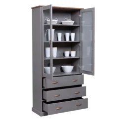 Vetrina Credenza Grigia Alta Mobile 2 Ante con Cassetti da Cucina Legno