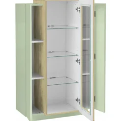 Vetrina Mobile 3 Ante Verde Salvia Rovere Moderna 5 Ripiani Soggiorno