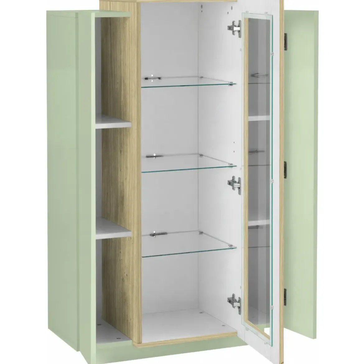 Vetrina Mobile 3 Ante Verde Salvia Rovere Moderna 5 Ripiani Soggiorno