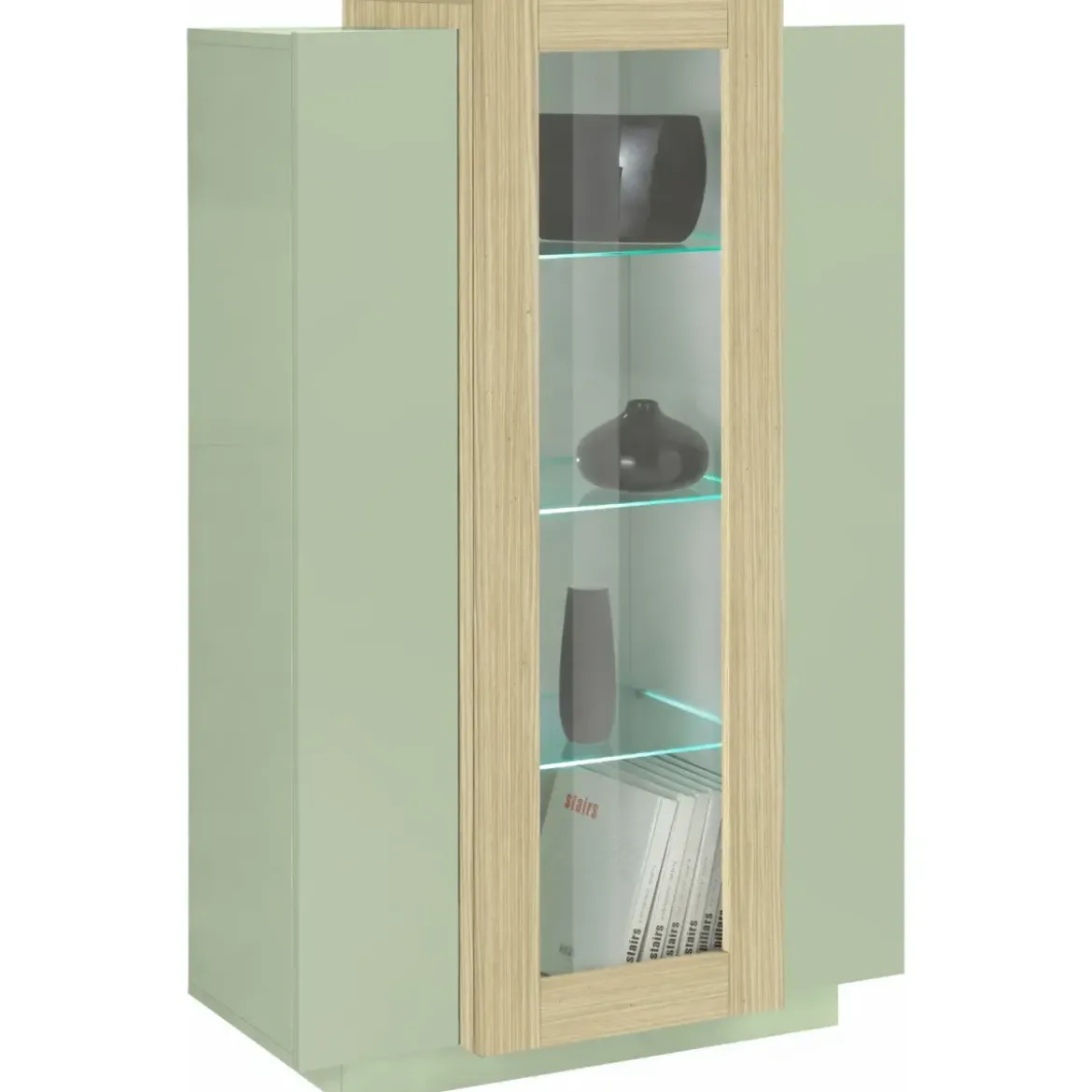 Vetrina Mobile 3 Ante Verde Salvia Rovere Moderna 5 Ripiani Soggiorno