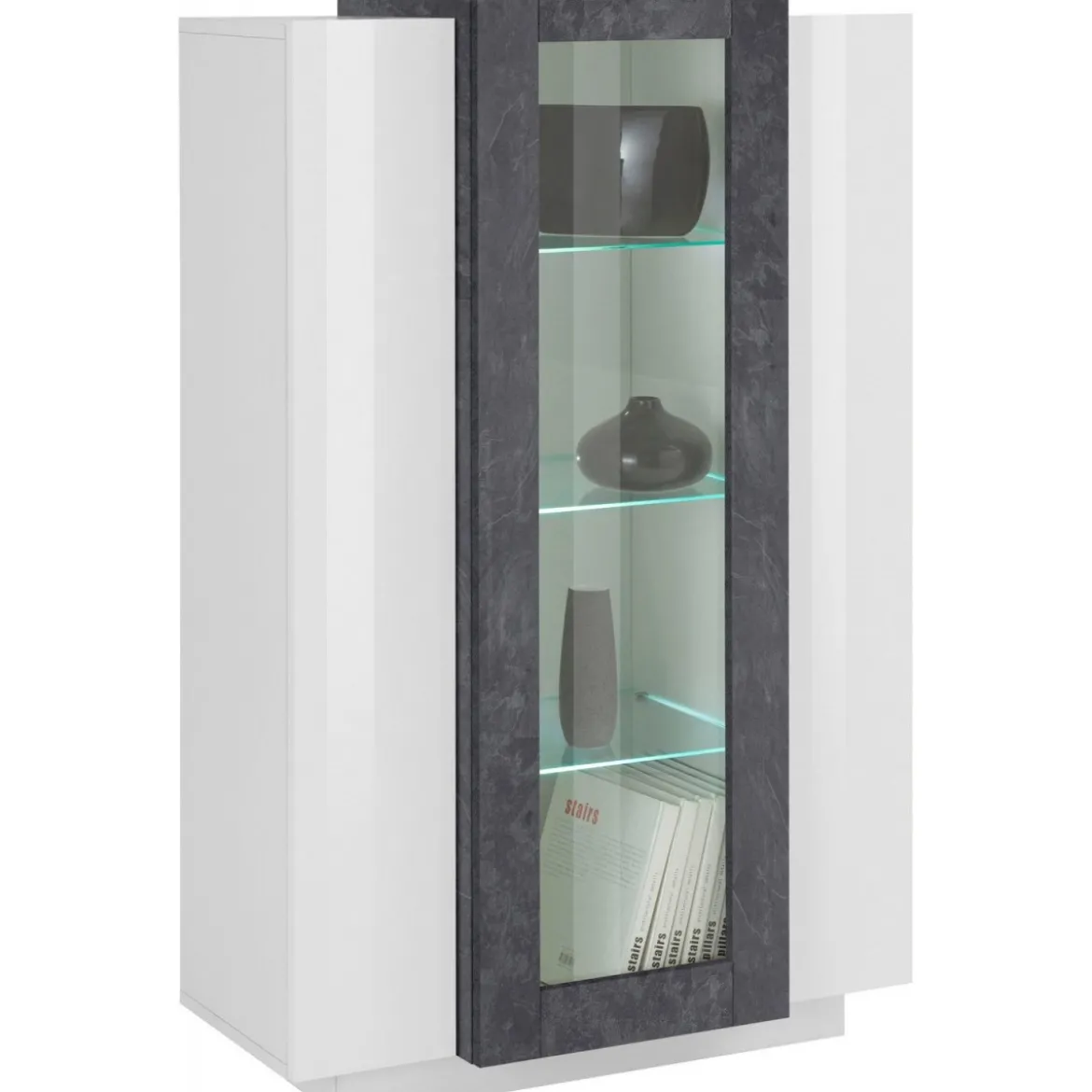 Vetrina Mobile da Ingresso con 3 Ante Design Moderno Bianco e Grigio
