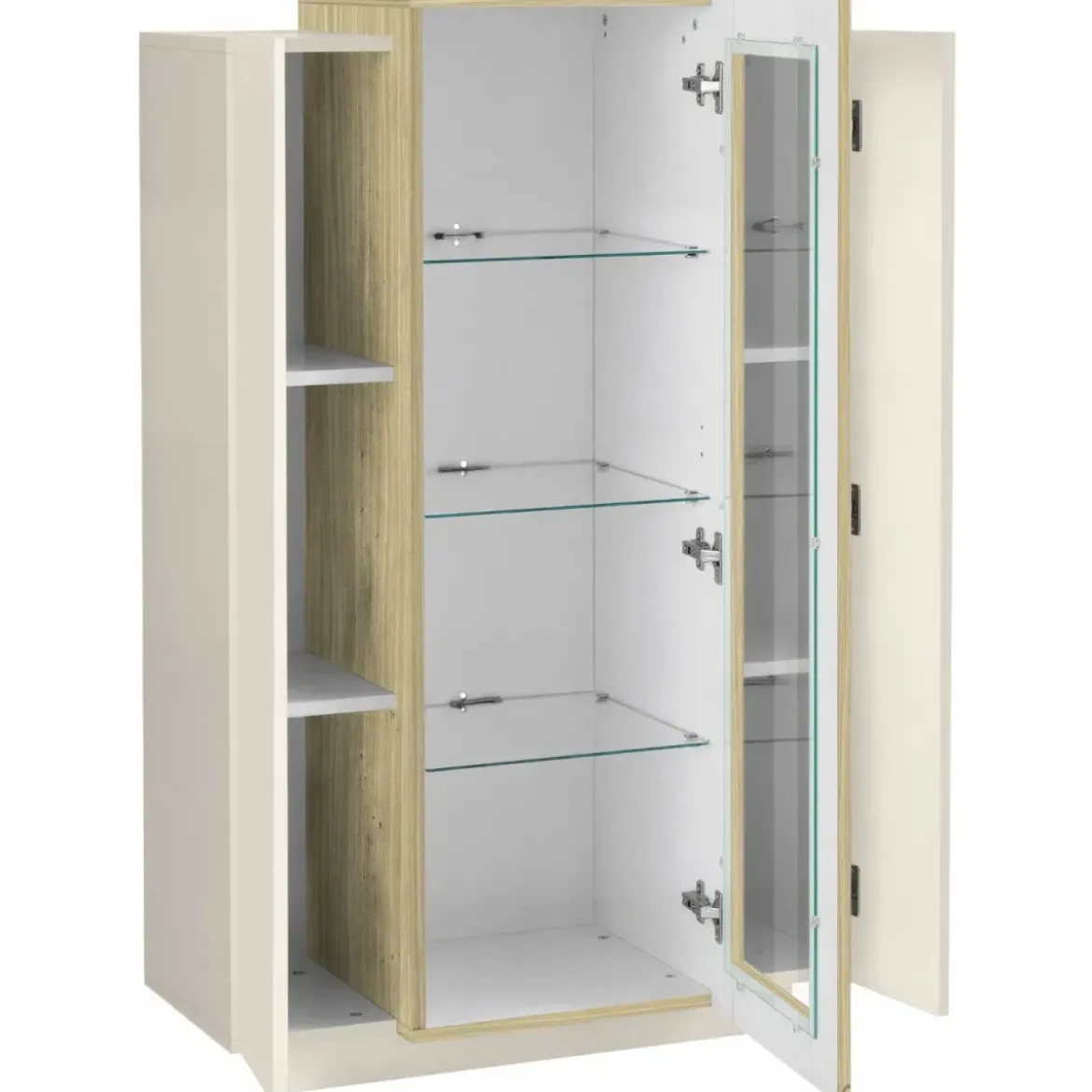 Vetrina Mobile da Soggiorno 3 Ante Beige Rovere Vetro Moderna 5 Ripiani