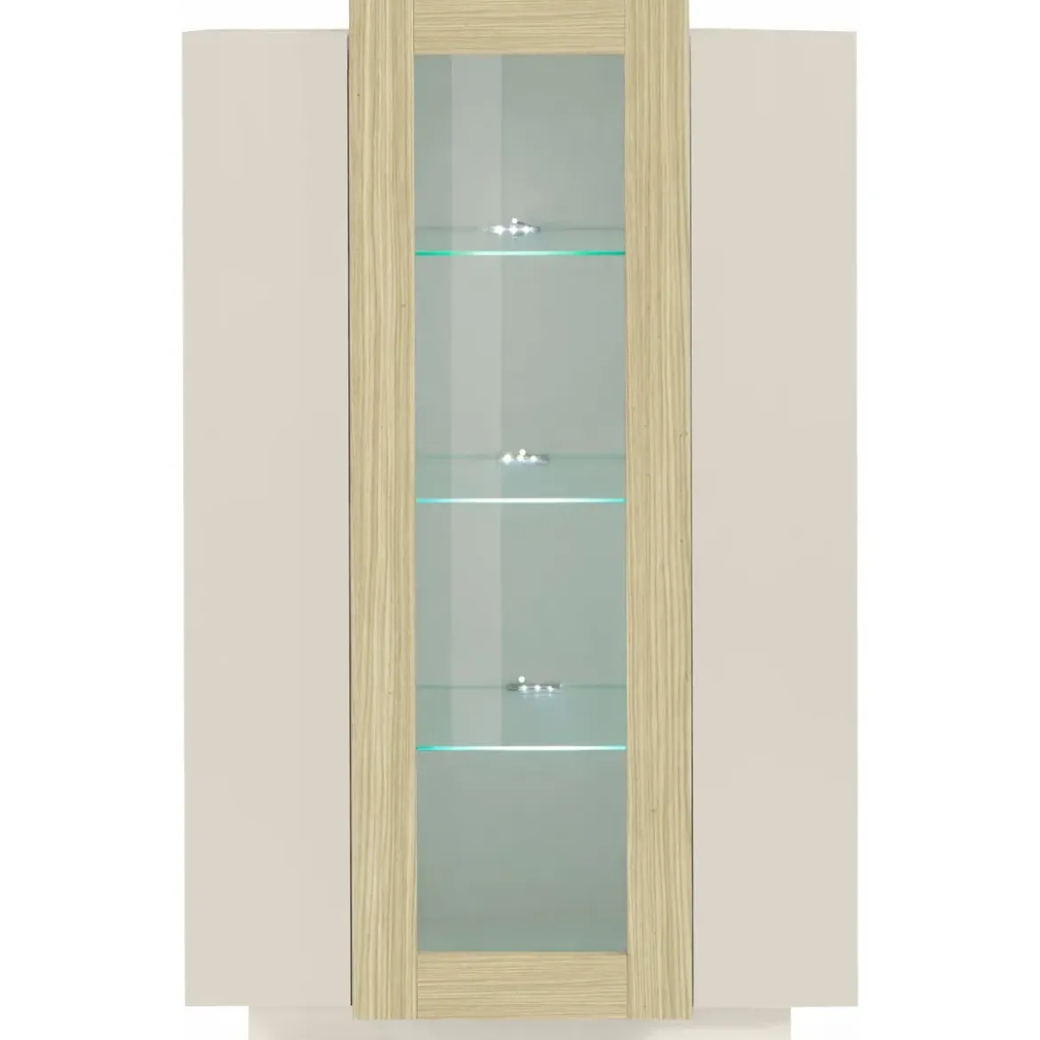Vetrina Mobile da Soggiorno 3 Ante Beige Rovere Vetro Moderna 5 Ripiani