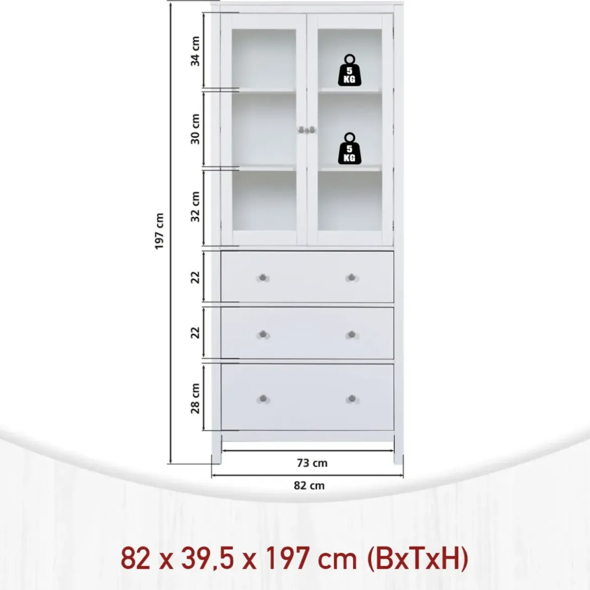 Vetrina Soggiorno Credenza Bianco 3 Cassetti 2 Ante in Legno MDF