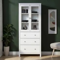 Vetrina Soggiorno Credenza Bianco 3 Cassetti 2 Ante in Legno MDF