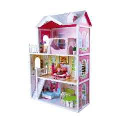 Villa Bambole Legno 3 Piani 124 cm Arredamento Incluso Fashion Doll