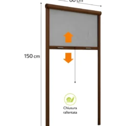 Zanzariera a Rullo Verticale 60x150 Riducibile in Alluminio Marrone