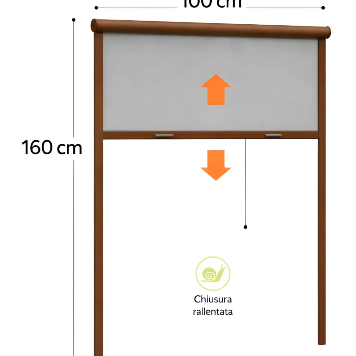Zanzariera a Rullo Verticale 100x160 Riducibile in Alluminio Marrone