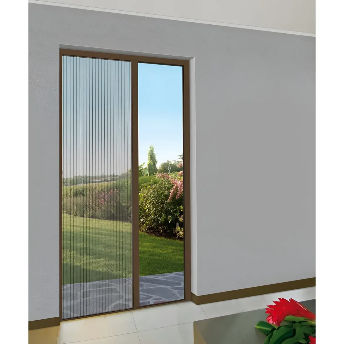 Zanzariera Plissettata Laterale Marrone Guida Bassa Porta 120X240